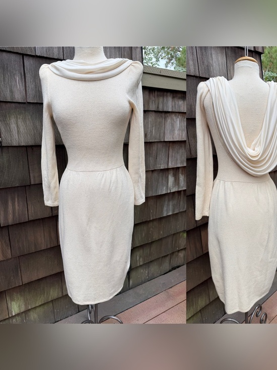 St. John Dresses & Skirts - Vintage St. John Santana knit ivory dress backless scoop with scarf draped Sz S